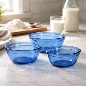 Vintage Anchor Hocking Cobalt Blue Glass Nesting Mixing Bowls - Set of 3